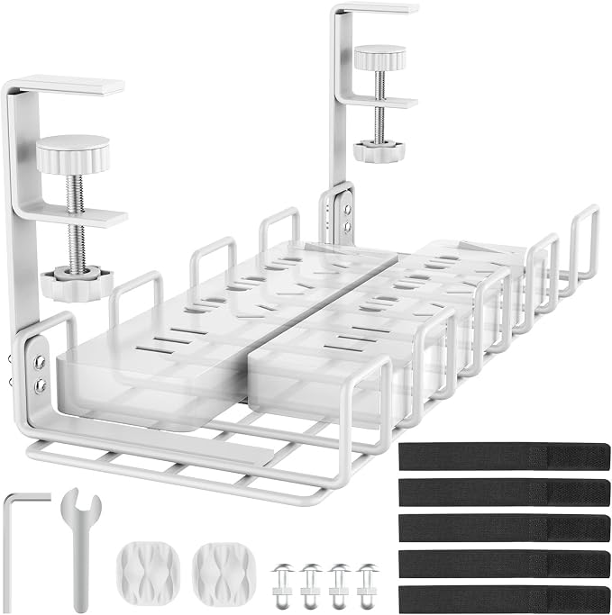 Under Desk Cable Management Tray, L 15.7''W 6.3'' No Drill Steel Desk Cable