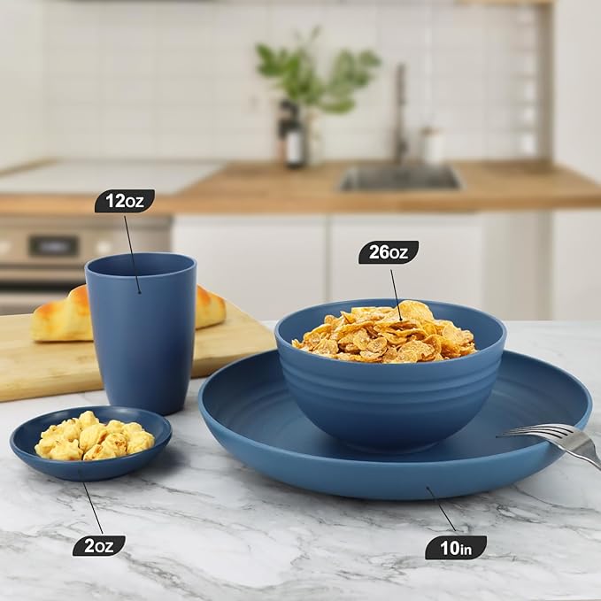 Wheat straw plates and bowls sets of 16