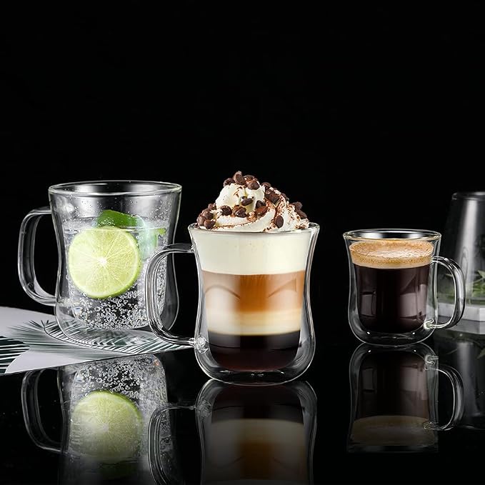 ecooe 8 Oz Double Walled Glass Coffee Cups Latte Cappuccino Cups Set of 4