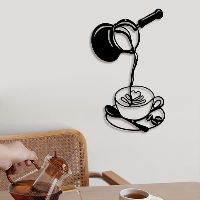 Oubasa Metal Pour Coffee Cup Wall Decor, Minimalist Cafe Themed