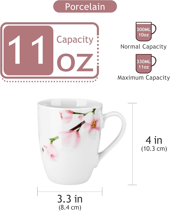 VEWEET Coffee Mugs Set of 6, 11 OZ Floral Ceramic Mugs, ANNIE | 11 OZ Floral