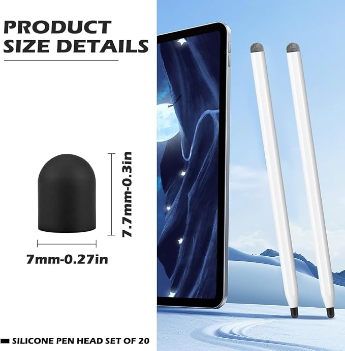20Pcs Replacement Tips Silicone Rubber Touch Screen Pens Tips