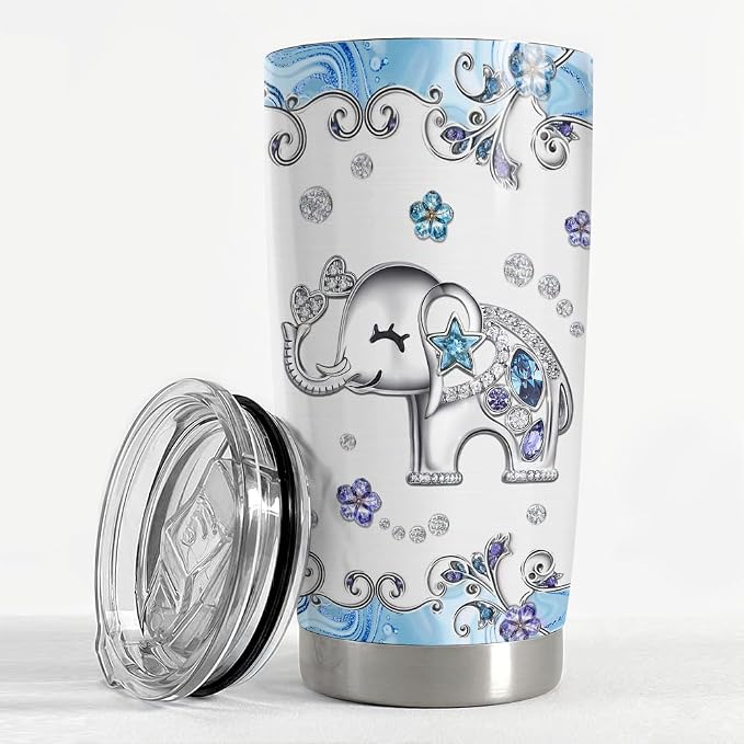 SANDJEST Elephant Tumbler 20oz Jewelry Drawings Stainless Steel Insulated