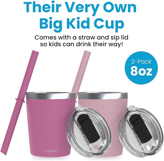 CUPKIN Kids Tumblers, The Original 8 oz Stackable Stainless Steel Kids Cup