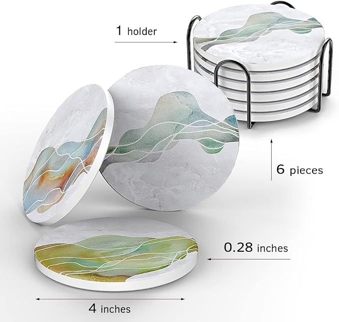 UMIRRO Absorbent Ceramic Stone Coasters Set of 6