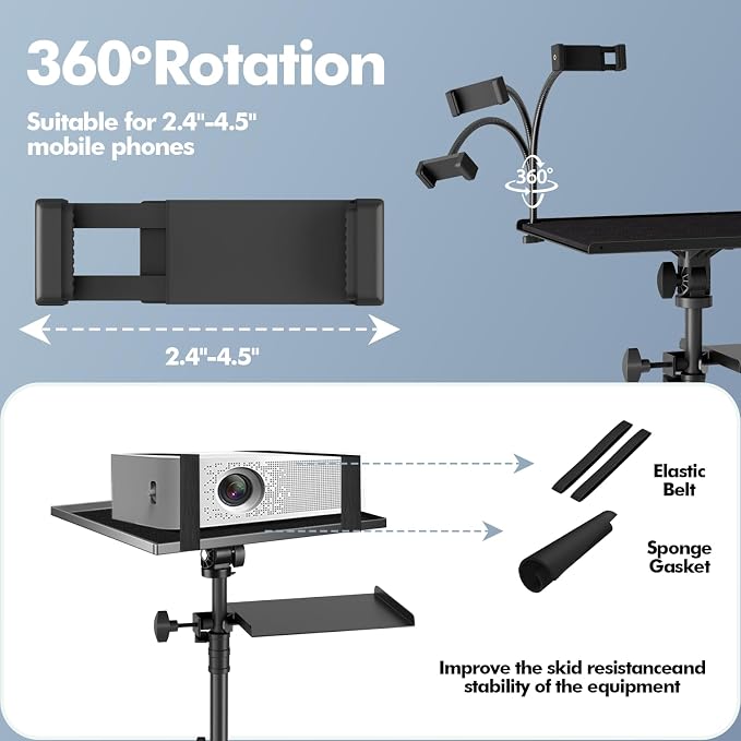 Projector Tripod Stand with Wheels, Portable Laptop Floor Support with Mouse
