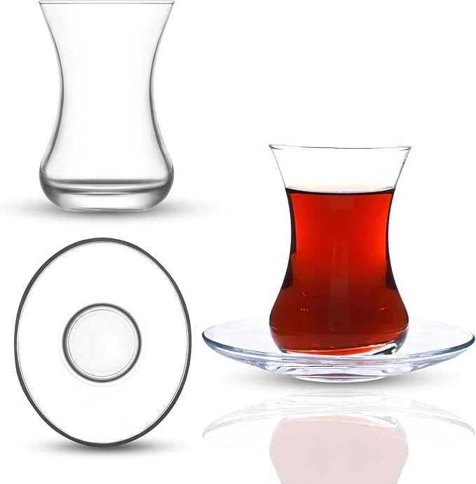 Tea Glass Set of 24 with Saucers, Small Clear Glass Tea Cups