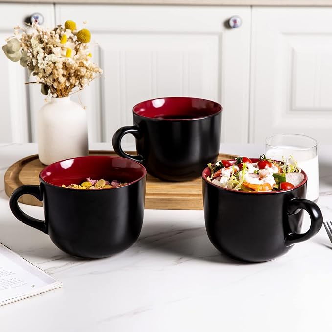 AmorArc 24 oz Soup Mugs with Handles, Jumbo Ceramic Bowls Mugs Set with handles
