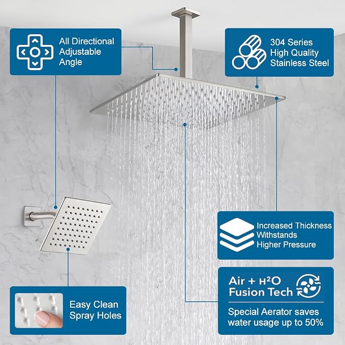 Shower Faucet Set Brushed Nickel Bathroom Rainfall Shower