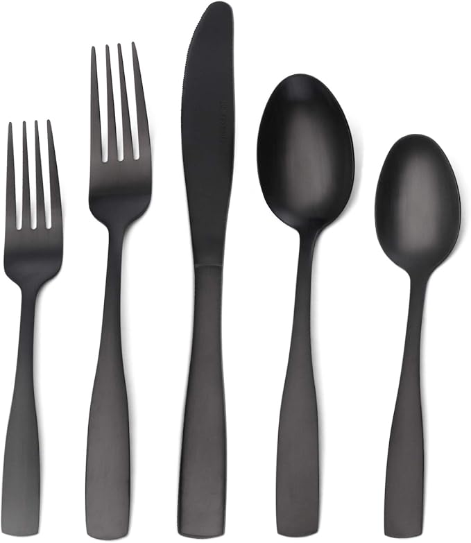 O.C.E. Matte Black Silverware Set, O.C.E. Satin Finish 30-Piece Stainless Steel