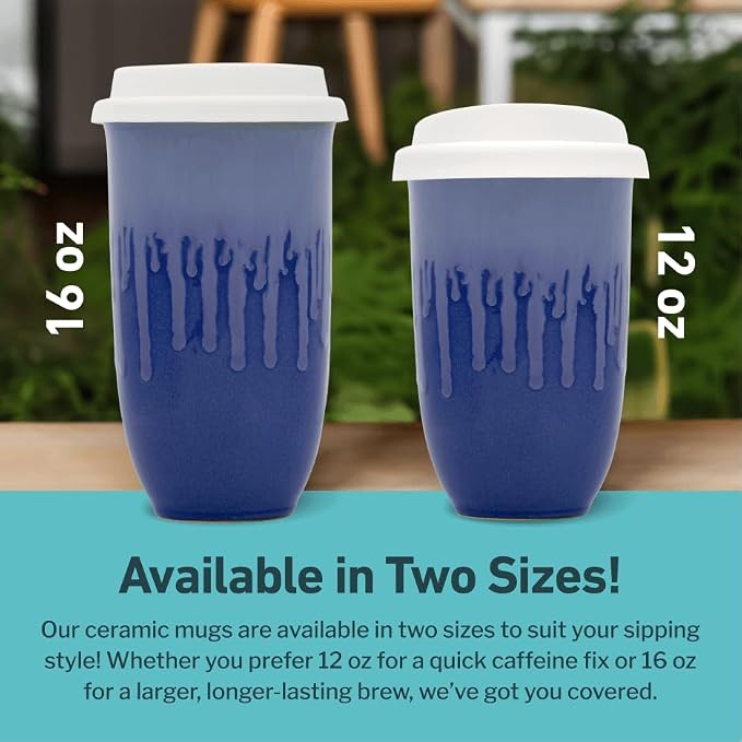 NOVA CERAMICS Ceramic Tumbler– Blue Ceramic Mug – Microwave & Dishwasher Safe