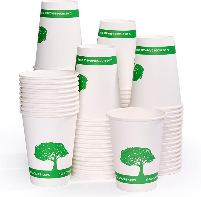 Vplus 270 Pack Compostable Paper Cups, 12 oz Paper Coffee Cups | Biodegradable