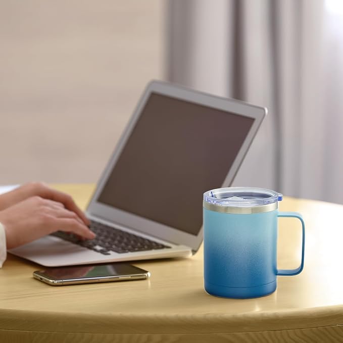 MEWAY 12oz Coffee Mug With Handle and Sliding Lid, Stainless Steel Travel