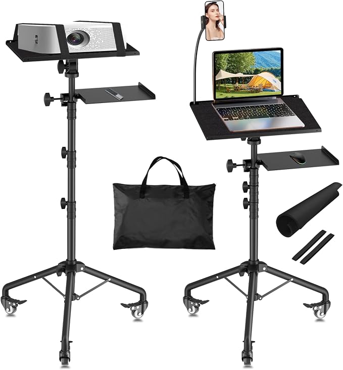 Projector Tripod Stand with Wheels, Portable Laptop Floor Support with Mouse