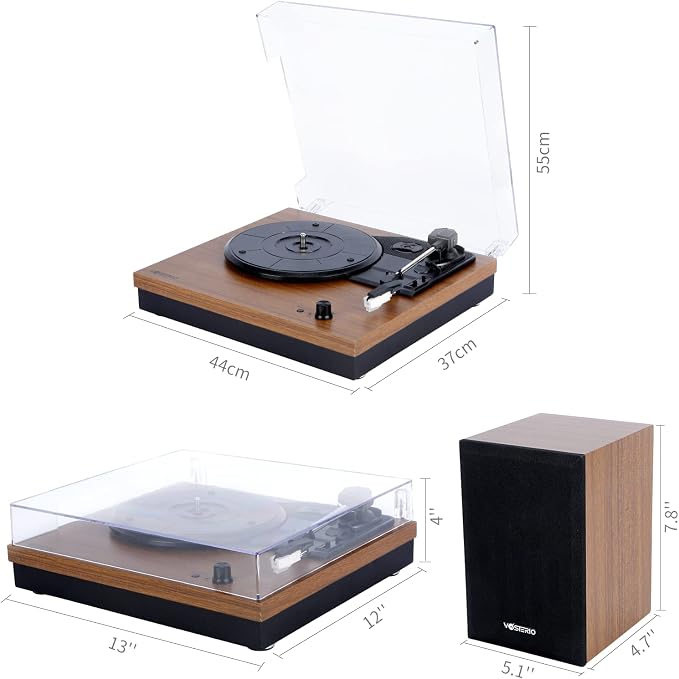 Bluetooth Record Player, 3-Speed Belt-Driven Turntable