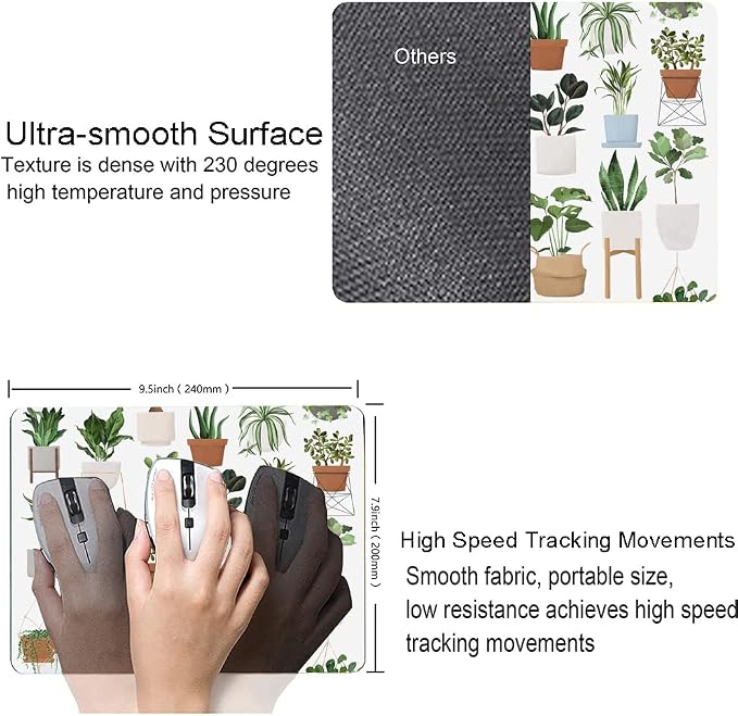 Mouse Pad, Cute House Plants Mouse Pads, Square Washable Cloth Personalized