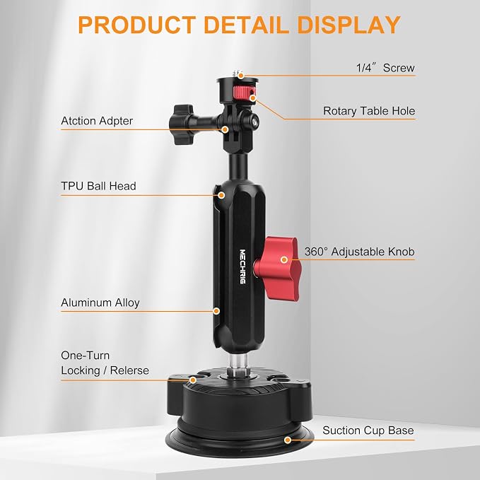 Camera Suction Cup Mount Kits-360°Ball Head Magic Arm, Double-Layer Suction Cup