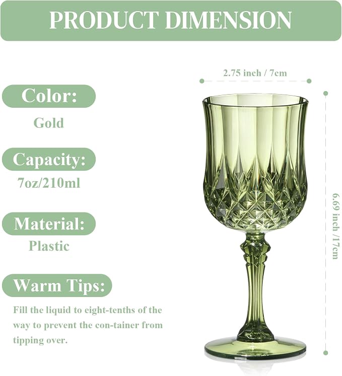 XUWAIDSGN 24 Pcs 7oz Plastic Vintage Wine Glasses Drinking Glasses Unbreakable