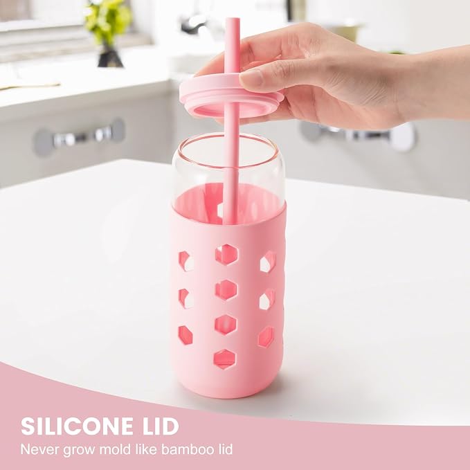 Mrsdry 20 oz Glass Cups with Lids and Straws