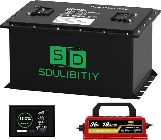 48V 105Ah LiFePO4 Lithium Golf Cart Battery, Built-in Smart 200A BMS,