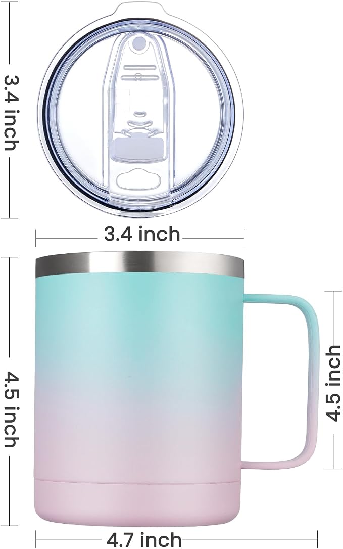 MEWAY 12oz Coffee Mug With Handle and Sliding Lid, Stainless Steel Travel