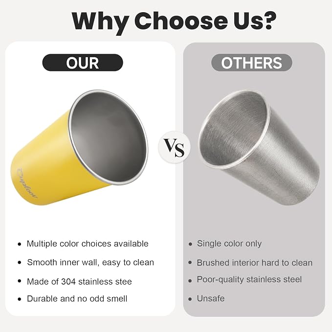 16 oz Stainless Steel Cups, Metal Drinking Glasses