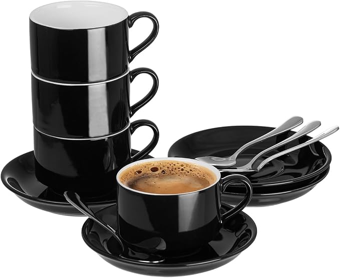 2.5 OZ Stackable Espresso Cups Set of 4, Porcelain Espresso Cups | Black Coffee