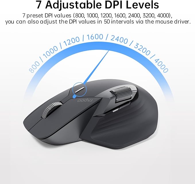Rapoo MT760 Multi-Device Wireless Mouse, 11 Programmable Buttons, 4K DPI