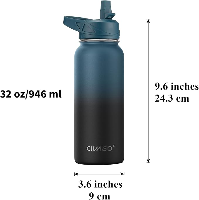CIVAGO 32 oz Insulated Stainless Steel Water Bottle