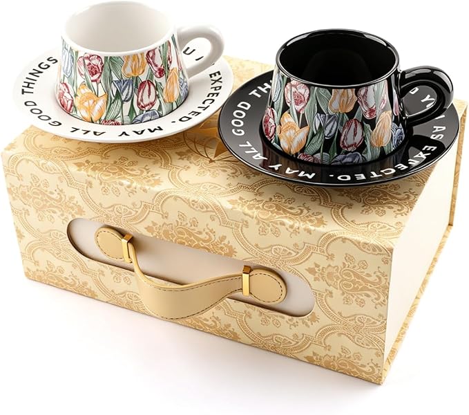 Tea Cup and Saucer Set Floral Design Porcelain Ceramic Coffee Cup Sets