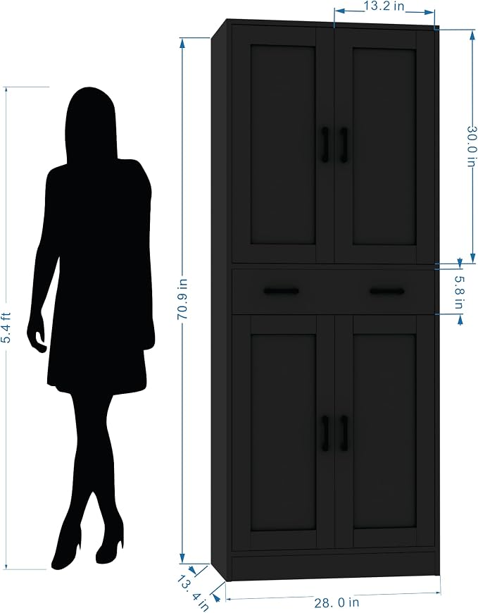 71" Tall Kitchen Pantry Cabinet, Freestanding Storage Cabinet