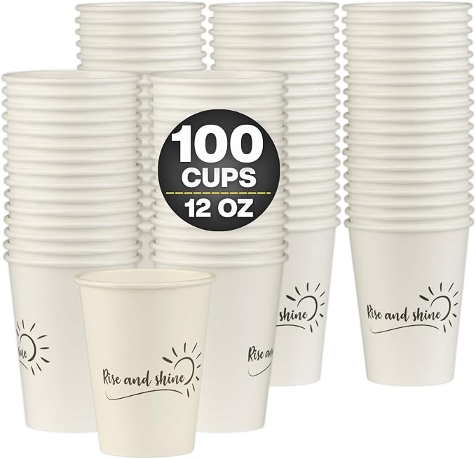 Disposable Coffee Cups, To Go Paper Hot Cups, Rise and Shine Design