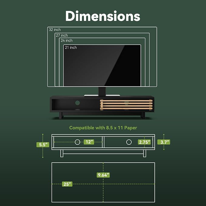 Monitor Stand Riser with Sliding Door, Computer Laptop Stand Desk Shelf