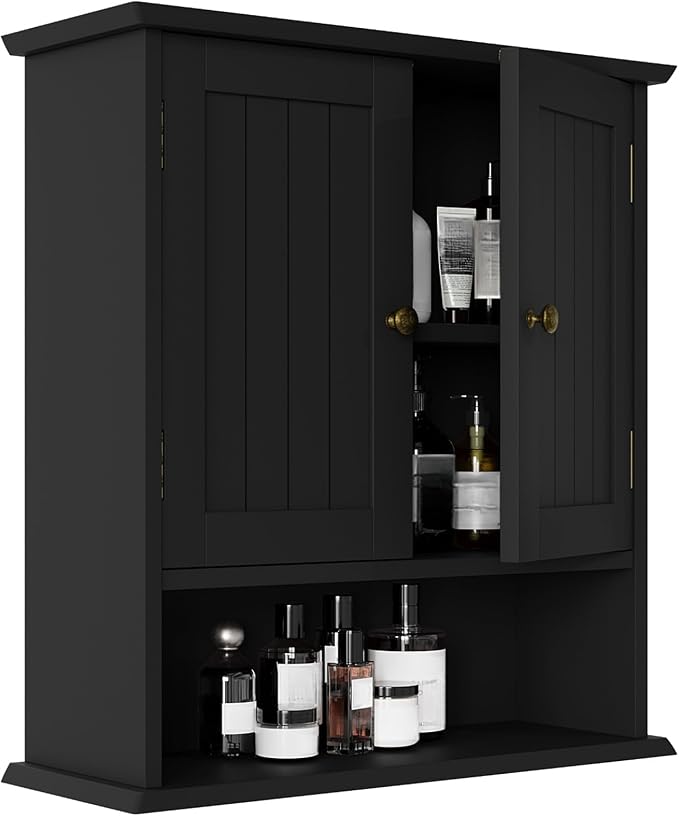 Black Wall Cabinet, 2-Door Medicine Cabinet