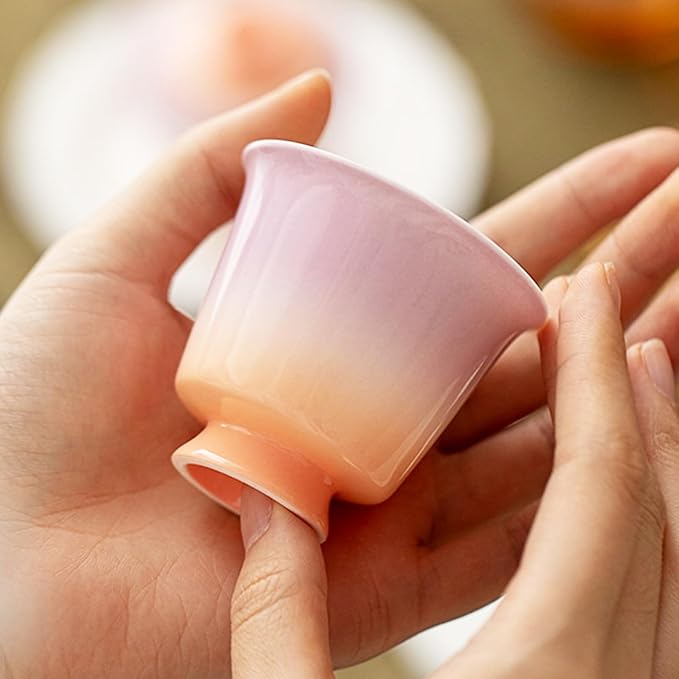 KAMMAK Ceramic Tea Cups Set of 2, 2.3 oz, Vintage Small Teacups, 707N | Hand