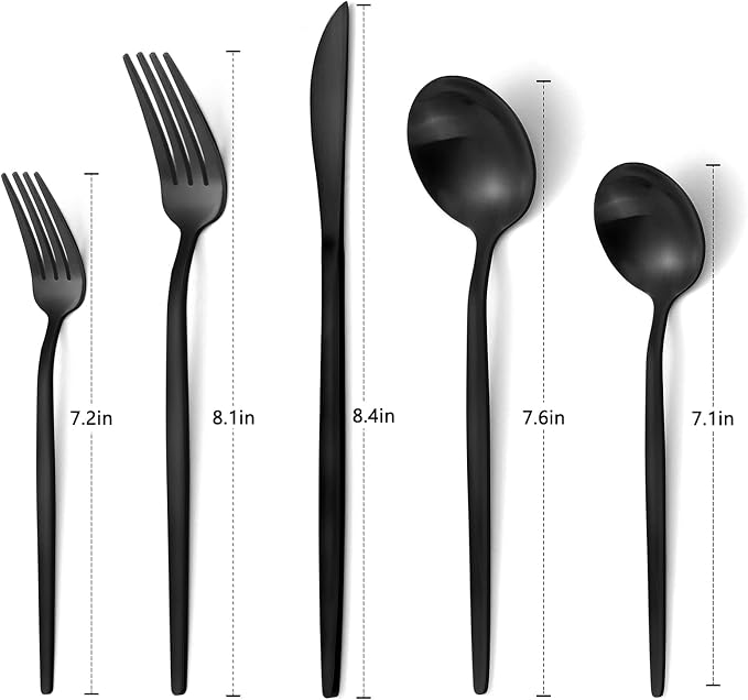 Matte Black Silverware Set, VANVRO 40-Piece Stainless Steel Flatware Set
