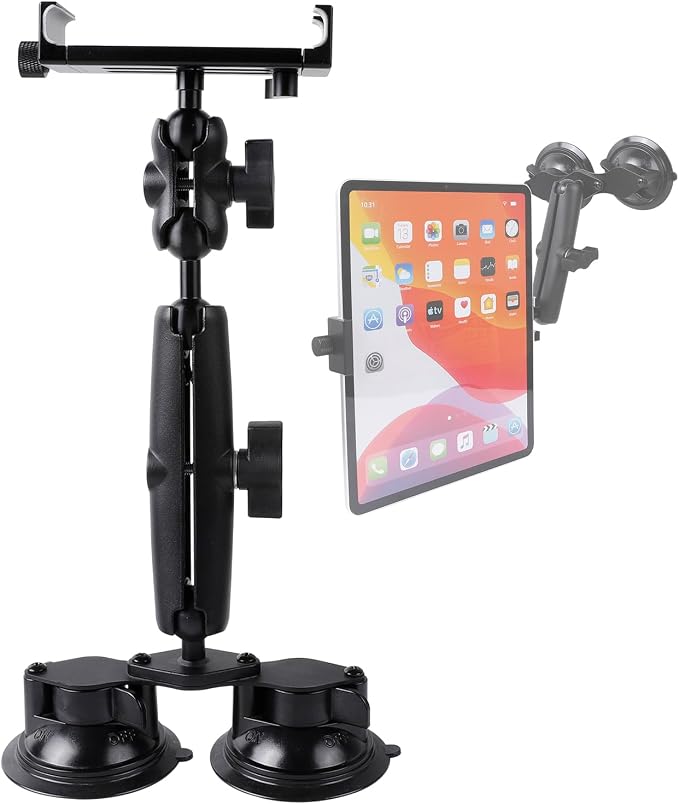 Aluminum Tablet Holder for All iPad, 360° adjustable Secure Double Suction Cup