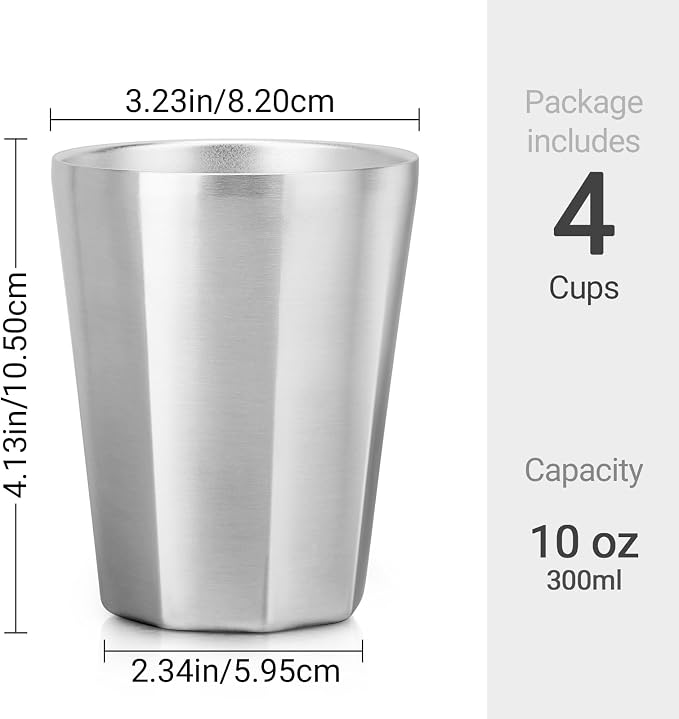 Beasea Stainless Steel Cups 10 oz, 4 Pack Small Bulk Stackable Stainless Steel