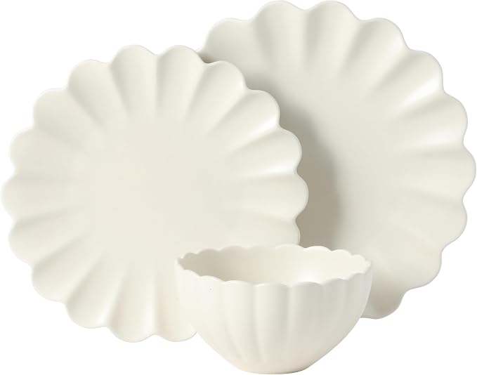 Gibson Elite Bistro Fleur Plates and Bowls Sets, 12-Piece Stoneware Dinnerware