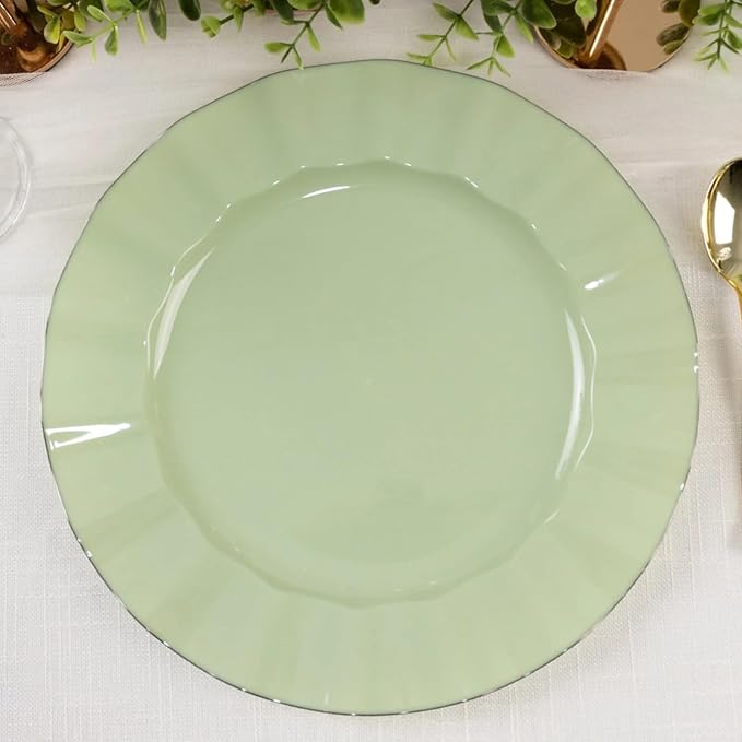 Efavormart 10 Pack | Sage Green 11" Round Plastic Dinner Plates, Disposable