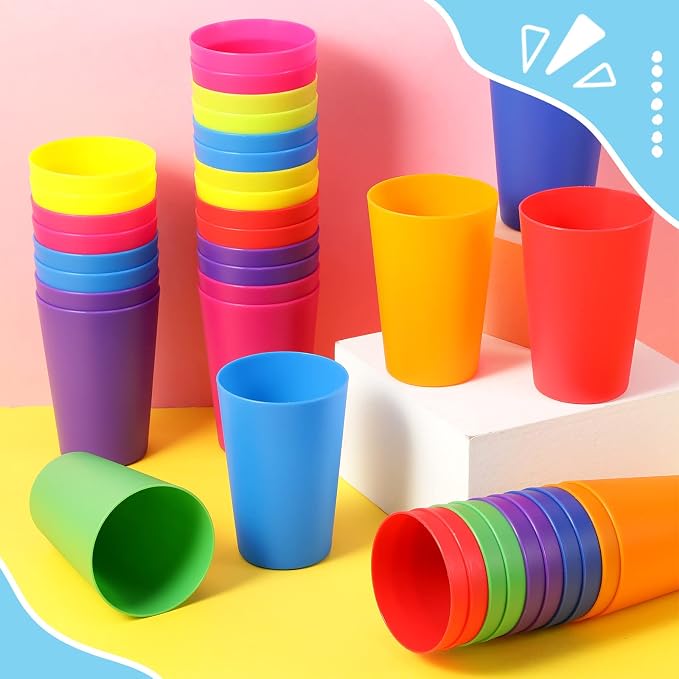 Potchen 150 Pieces Kids Plastic Cups 8.5 oz Reusable Drinking Cups Stackable
