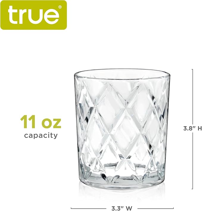 True Diamond Crystal Scotch Bourbon Whiskey Glasses, Old Fashioned Glasses