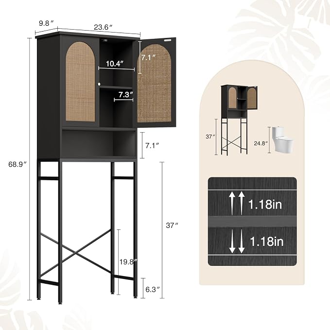 Rattan Toilet Storage Cabinet, Over The Rack Wood Cabinet