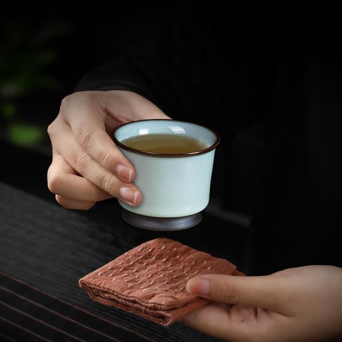 KAMMAK Japanese Tea Cups, 3.2 Oz Small Handmade Ceramic Teacups, Loose Leaf and