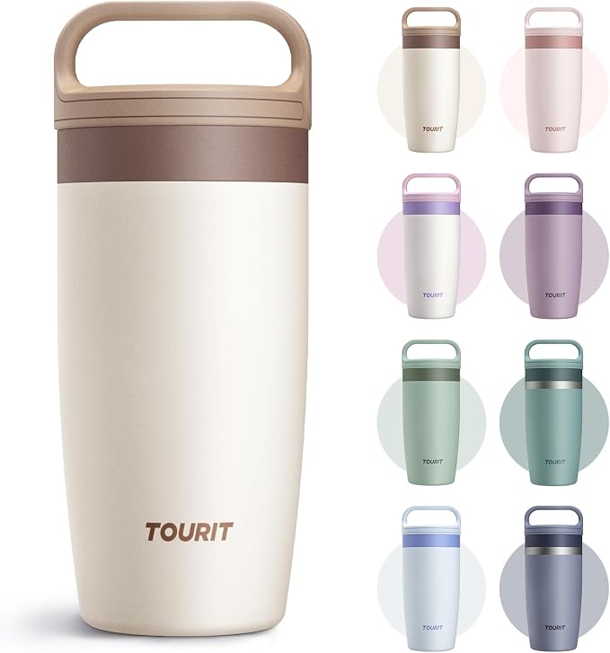 TOURIT Travel Coffee Mug 16 oz, Leakproof 2-Part Drink Lid Tumbler, Off-White |