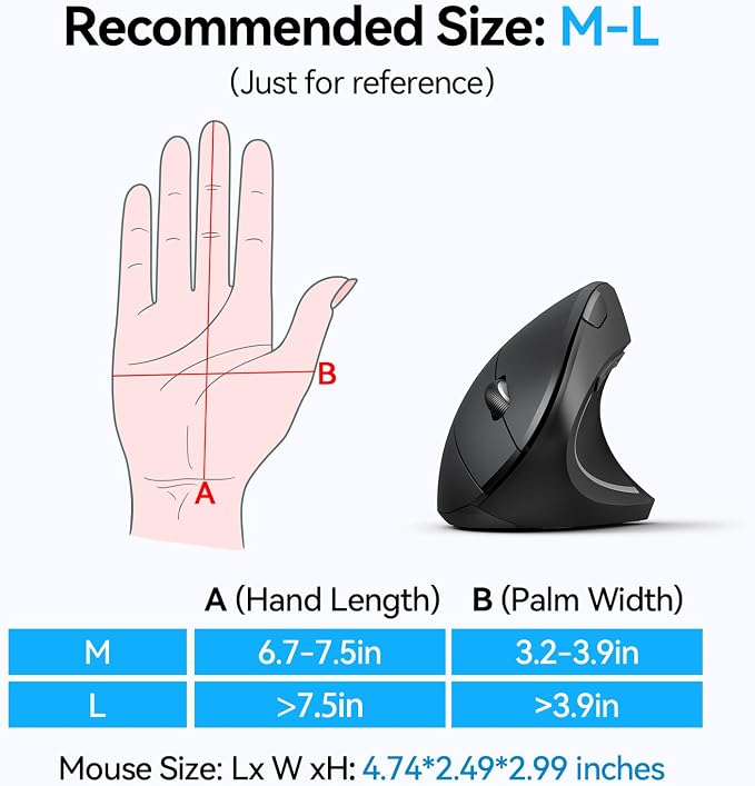 TECKNET Ergonomic Mouse, Wireless Bluetooth Vertical Mouse, 4800 DPI Optical