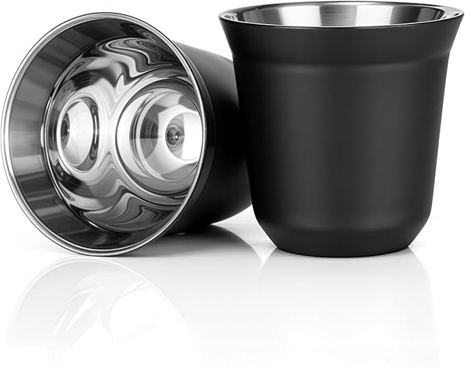 RECAPS 80ml Stainless Steel Espresso Cups Set | 2 Pack Double Wall 304