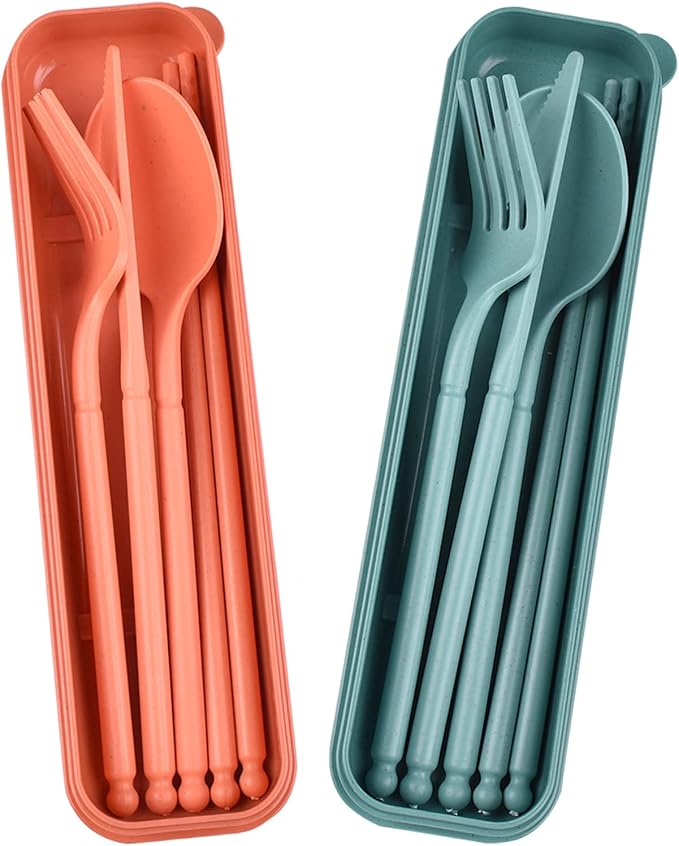 Travel Utensils with Case, Camping Reusable Utensils Set with Case | Plastic