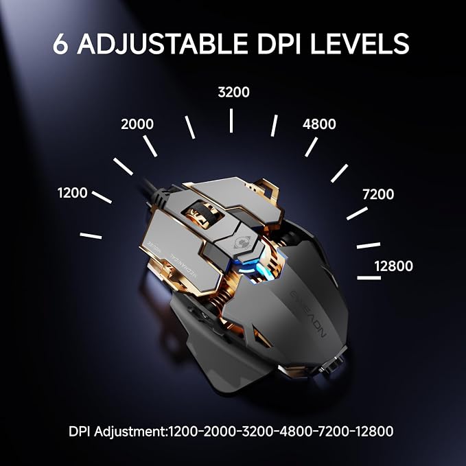 EWEADN G5 Wired Gaming Mouse, Ergonomic RGB Computer Mouse, 12800 Adjustable DPI