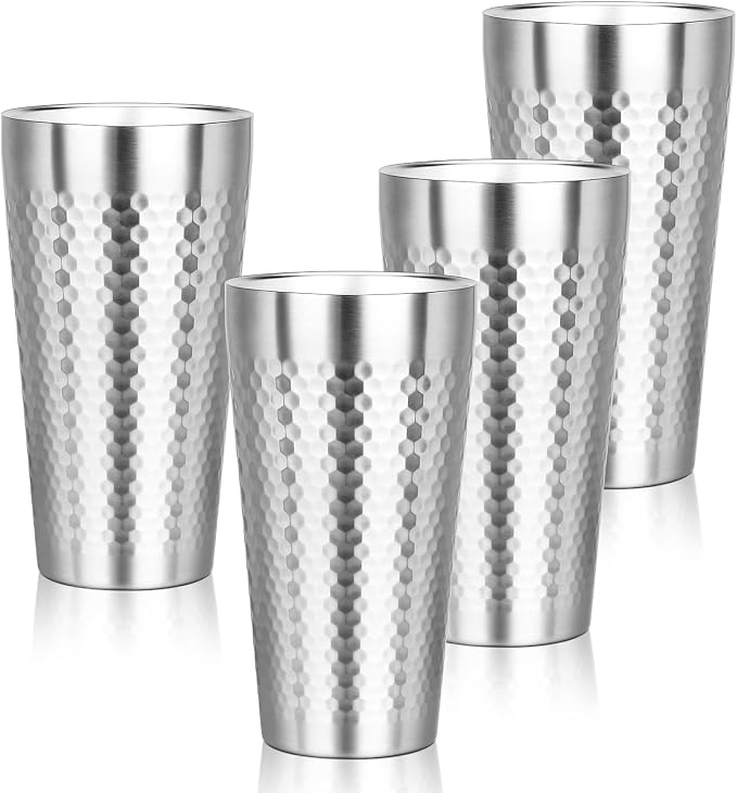 Metal Cup, 19 oz Insulated Tumbler, 4 Pack Double Wall Unbreakable Stackable